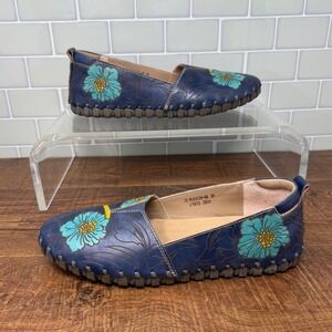 Spring Step L'Artiste Karalyn Blue Floral Leather Slip-On Loafers EU38/ US7.5/8